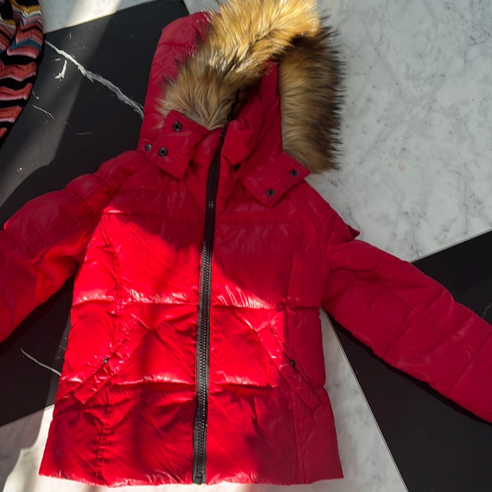 Gently worn girls red s13 jacket with fur hood size 10 girls